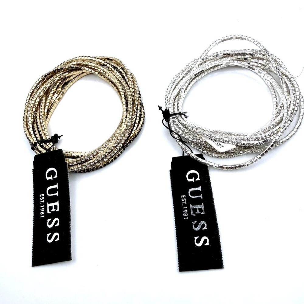 2 NWT GUESS Stretch Rhinestones Bracelets Silver Gold Black Sparkly Party $50